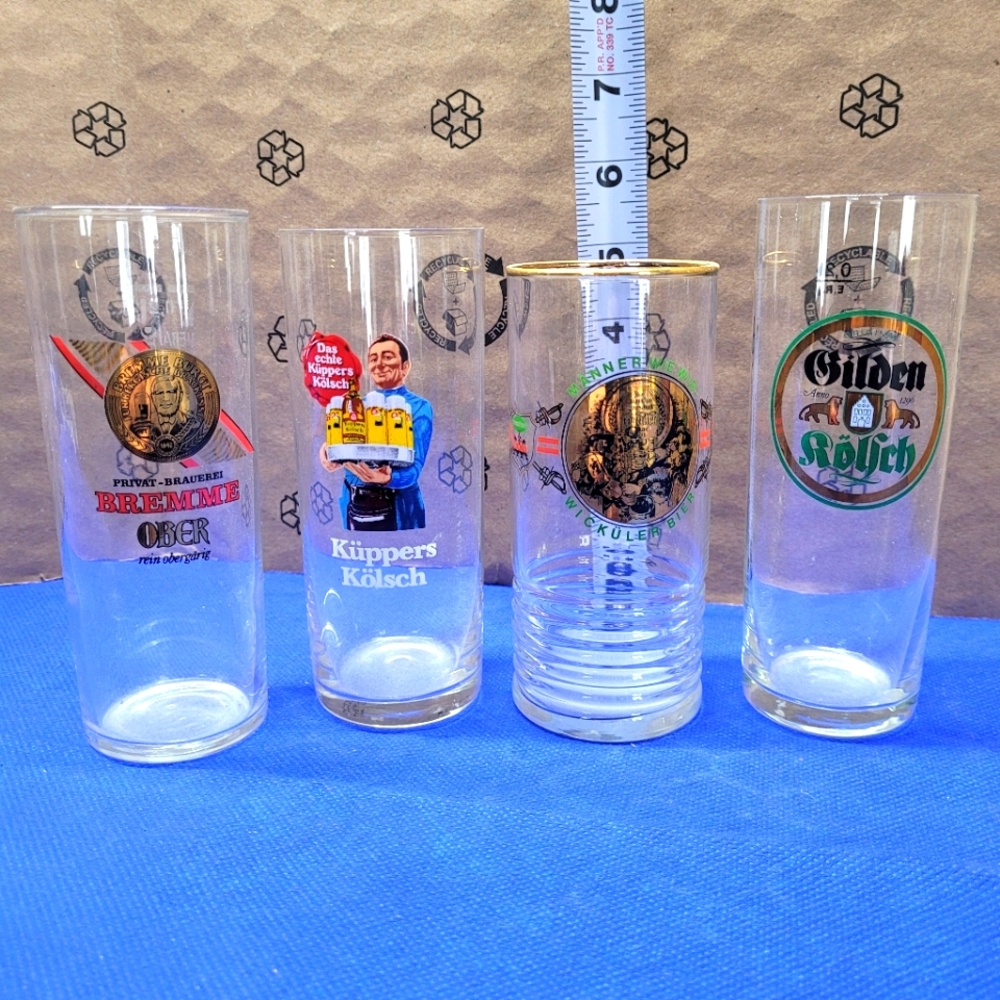 Vintage small European beer glasses from the 80's and 90's